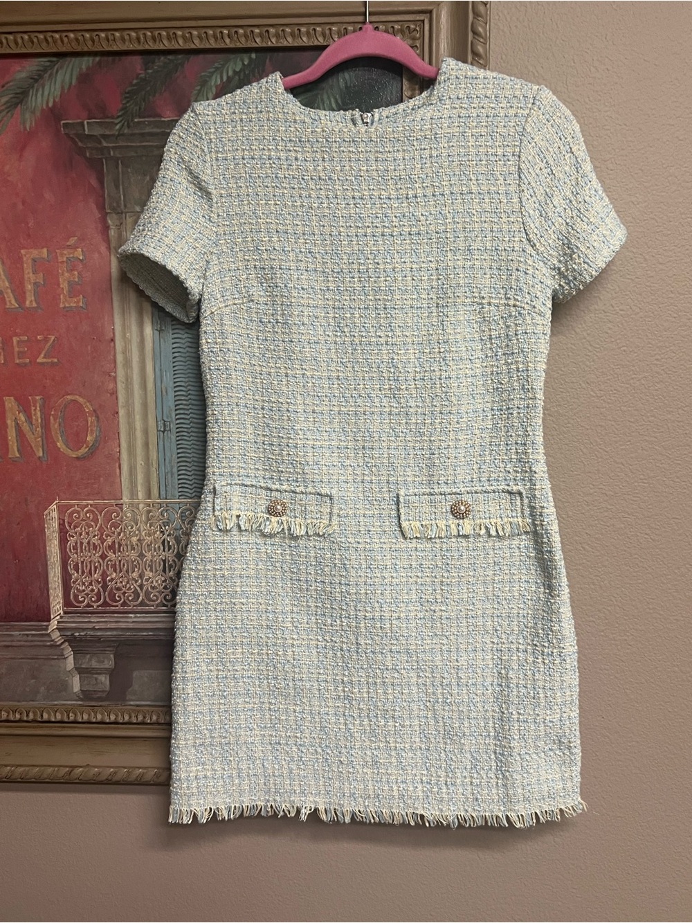 BeBop Light Blue and Cream Tweed Mini Dress